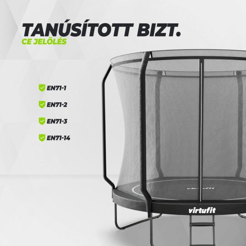 VirtuFit Prémium trambulin biztonsági hálóval - fekete - 251 cm