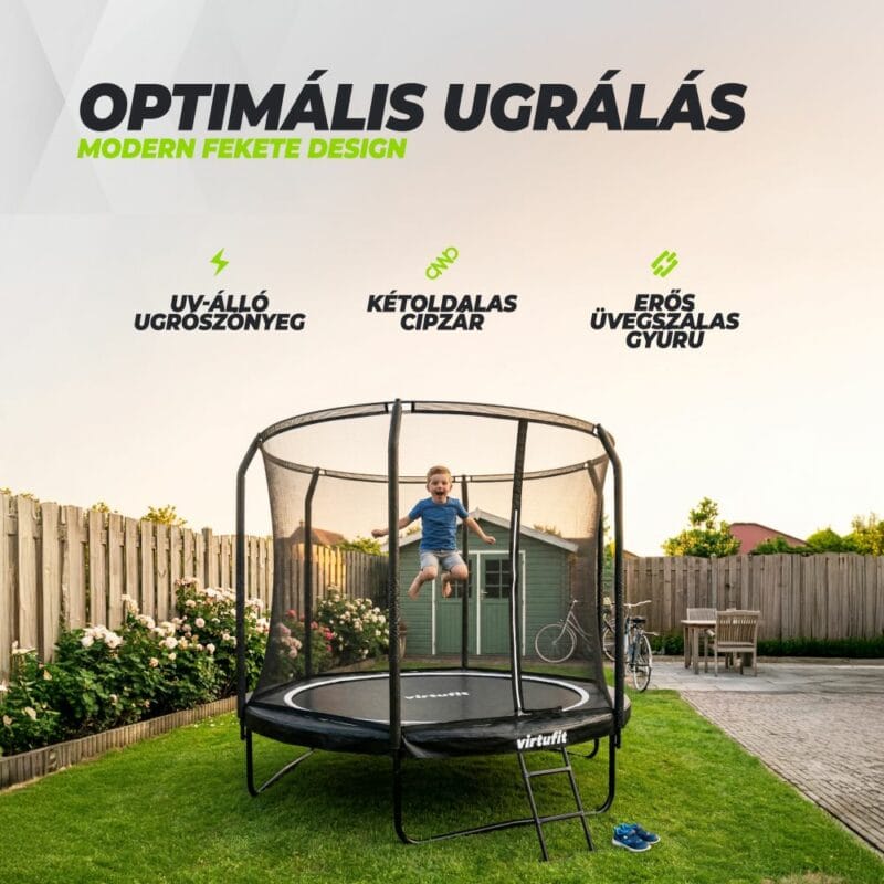VirtuFit Prémium trambulin biztonsági hálóval - fekete - 251 cm