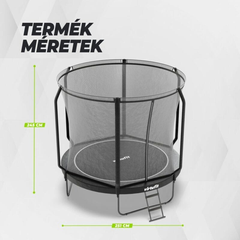 VirtuFit Prémium trambulin biztonsági hálóval - fekete - 251 cm