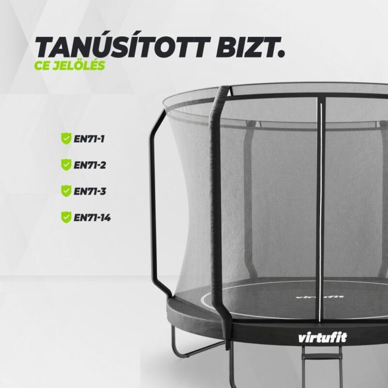 VirtuFit Prémium trambulin biztonsági hálóval - fekete - 305 cm