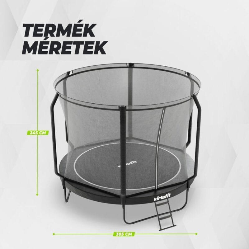 VirtuFit Prémium trambulin biztonsági hálóval - fekete - 305 cm