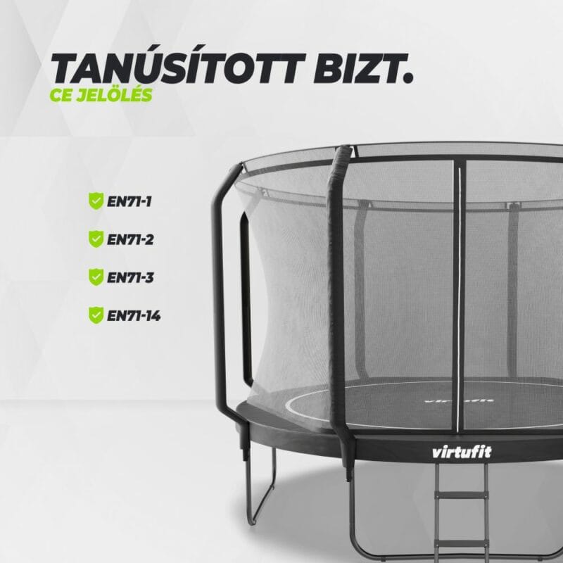 VirtuFit Prémium trambulin biztonsági hálóval - fekete - 366 cm
