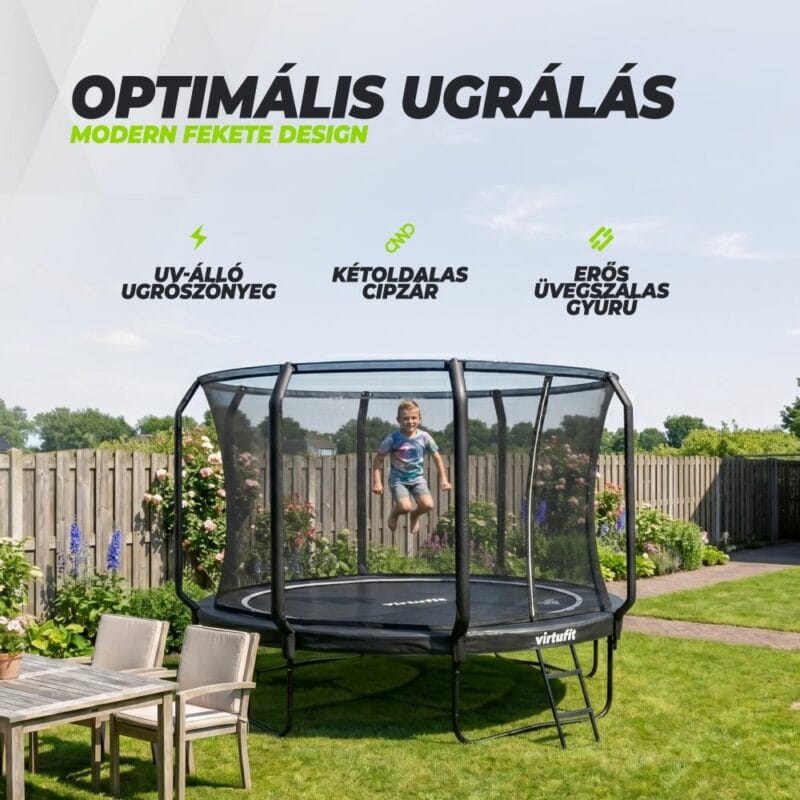VirtuFit Prémium trambulin biztonsági hálóval - fekete - 366 cm
