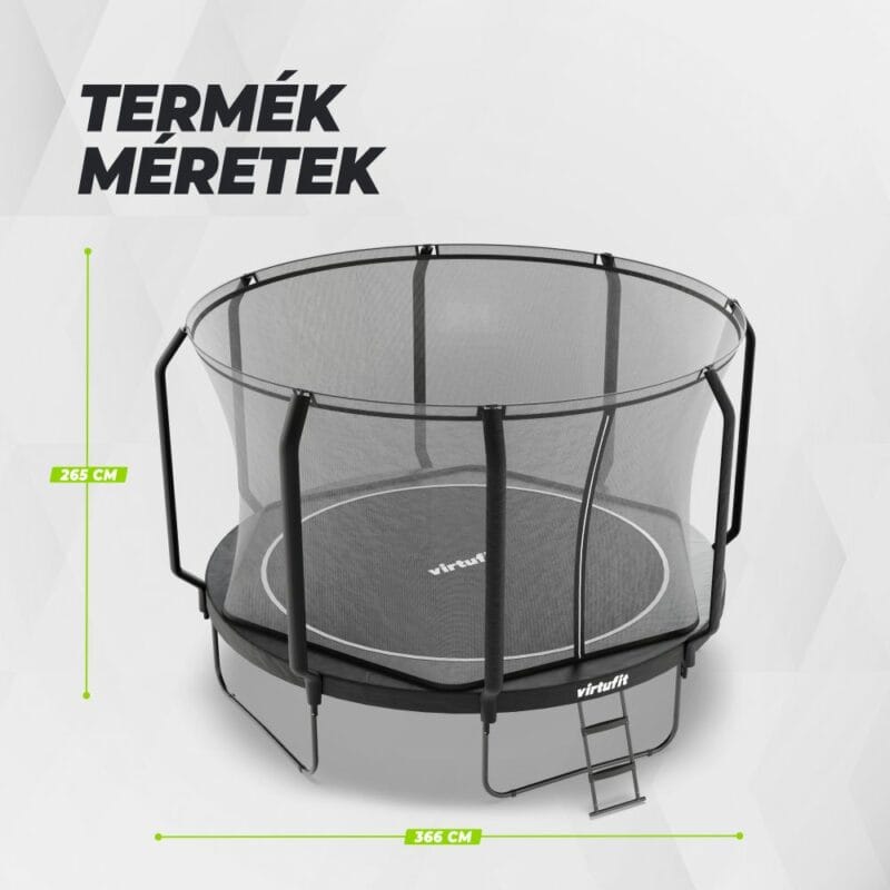 VirtuFit Prémium trambulin biztonsági hálóval - fekete - 366 cm