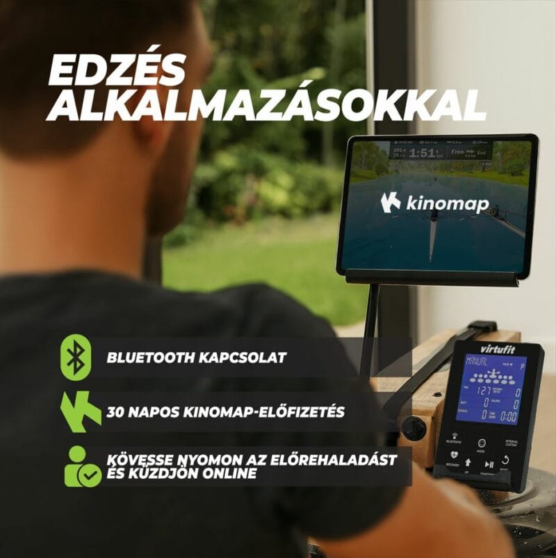 VirtuFit Elite víz ellenállásos fa evezőpad - Oak Edition