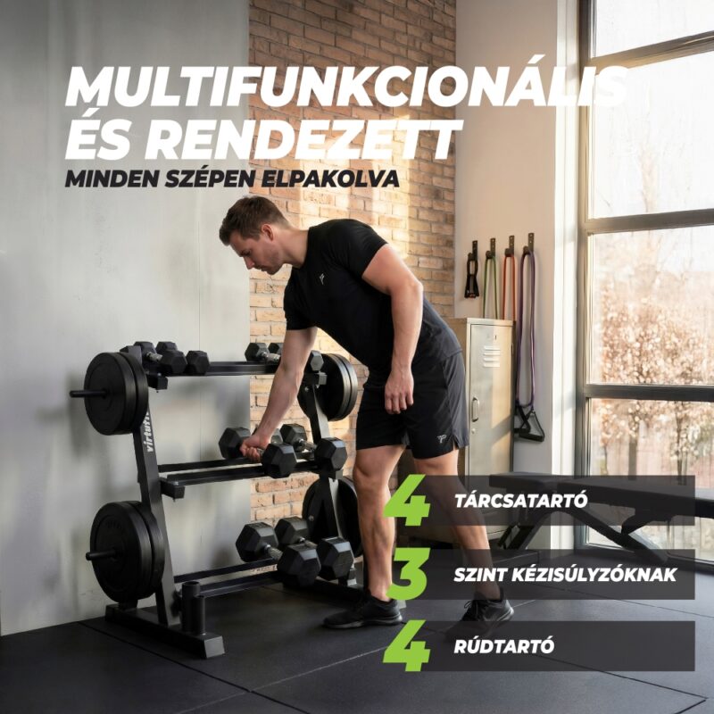 VirtuFit Multifunkciós súly - rúd és súlyzótartó állvány