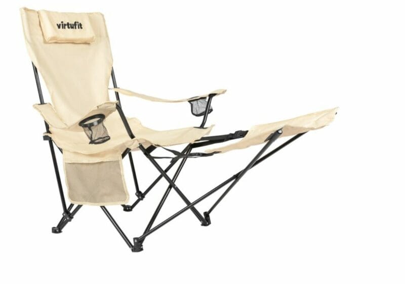VirtuFit Összecsukható kemping fotel lábtartóval és hordtáskával - bézs