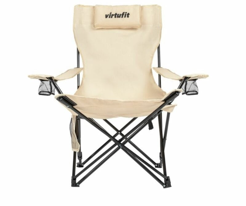 VirtuFit Összecsukható kemping fotel lábtartóval és hordtáskával - bézs