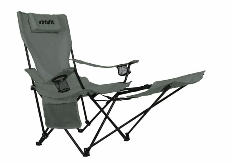 VirtuFit Összecsukható kemping fotel lábtartóval és hordtáskával - szürke