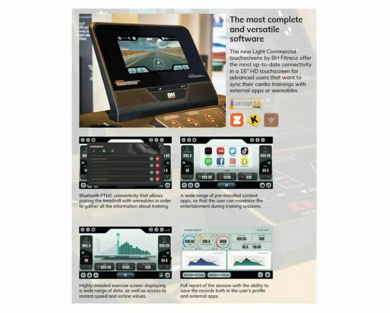 BH Fitness RS1200 fél profi futópad multimédiás TFT kijelzővel