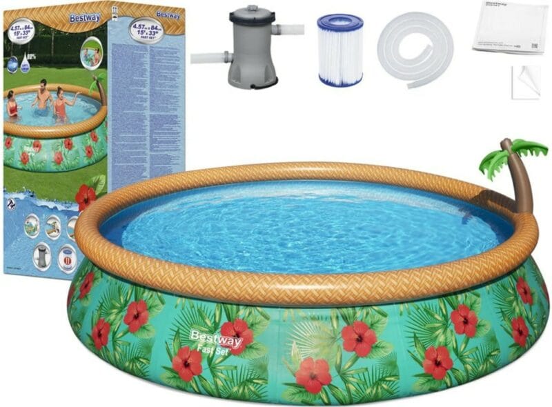 Bestway Fast Set Paradise Palms puhafalú kerti medence vízszűrővel 457 x 84cm