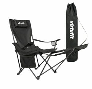 Összecsukható kemping fotel lábtartóval és hordtáskával - fekete