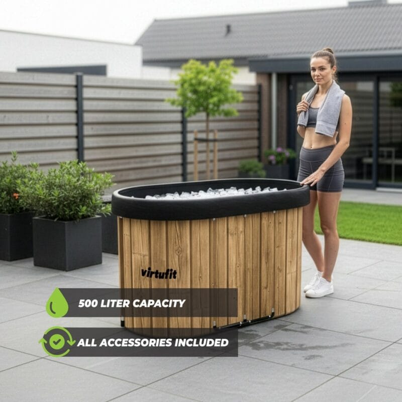 VirtuFit Oval Ice Bath 500 literes ovális jégkád fa mintázattal