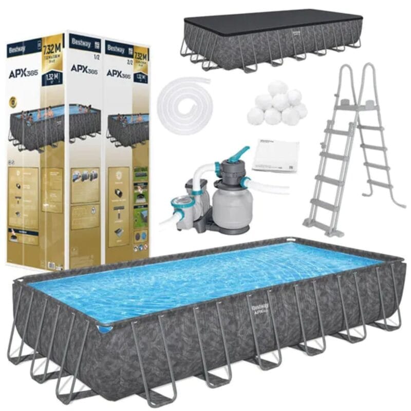 Bestway APX 365 négyévszakos szögletes fémvázas medence kiegészítőkkel 732x366x132cm